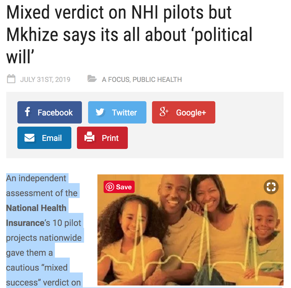 Mixed verdict on NHI pilots but Mkhize says its all about ‘political will’
