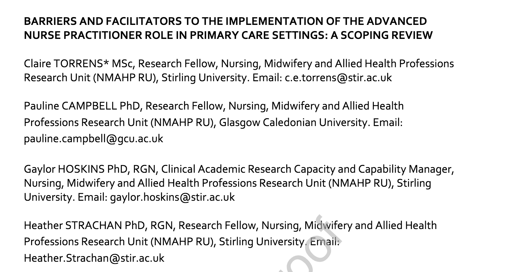 Barriers and facilitators to the implementation of the advanced nurse practitioner role in primary care settings: a scoping review