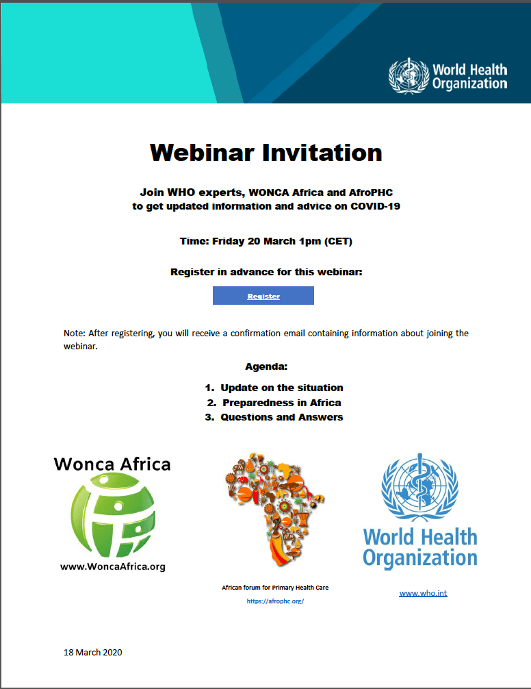 Who Wonca Africa Afrophc Webinar On Covid 19 20th March 2020 Profmoosa