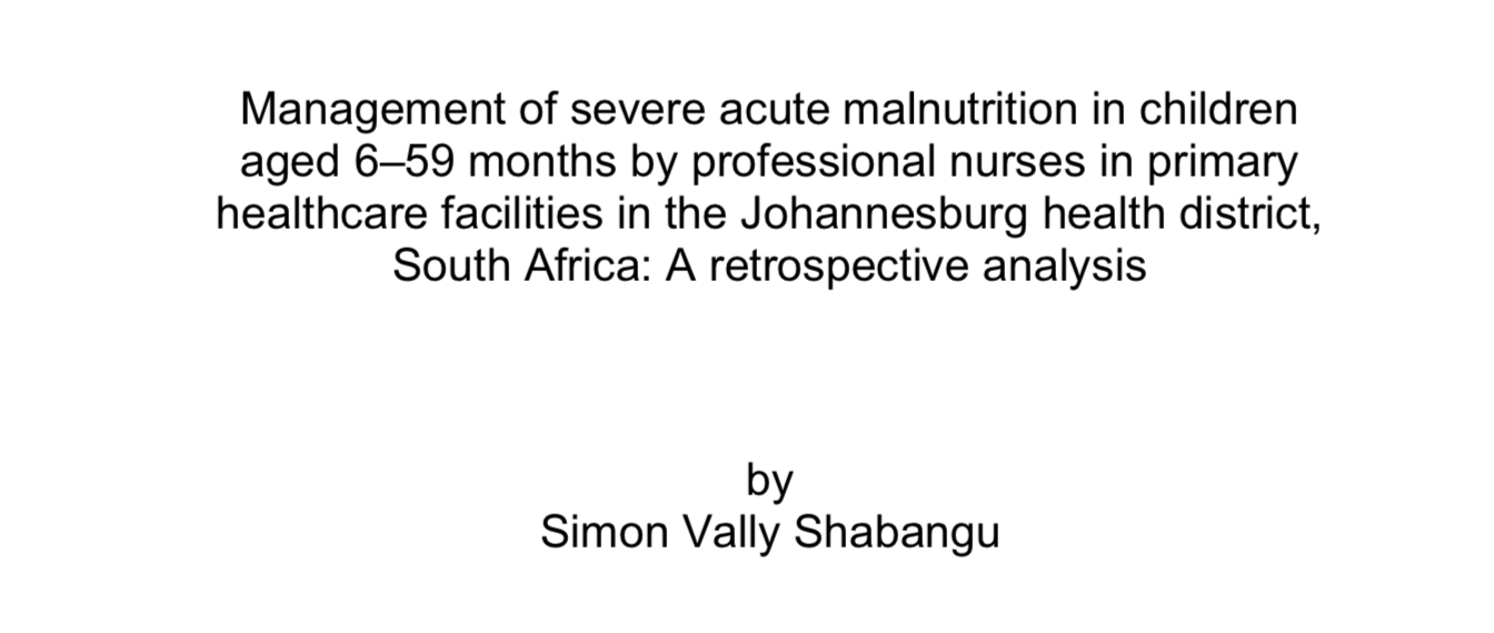 Severe acute malnutrition in children of Johannesburg
